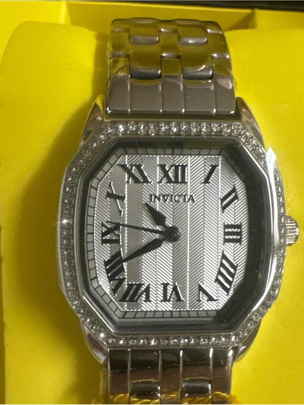 Invicta Silver-Tone Crystal Bezel Roman Numeral Watch